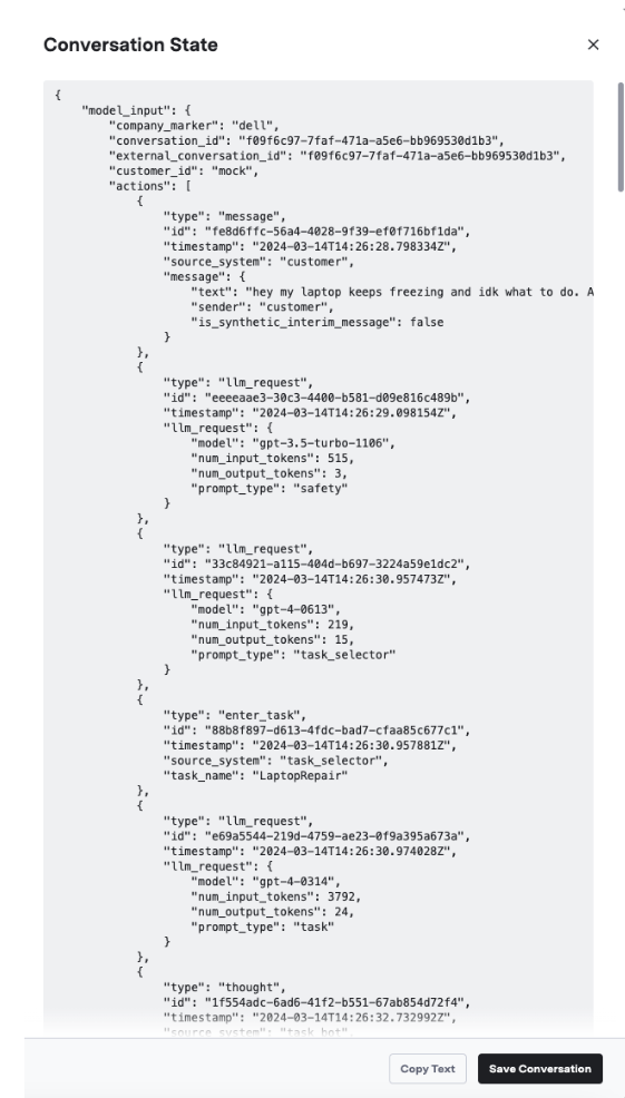 Save conversation option in AI Console Previewer