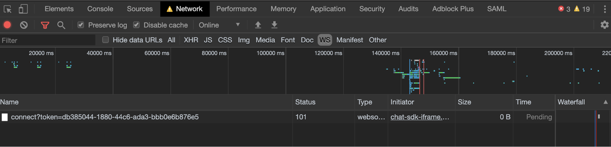 WebSocket connection status and frames in Chrome Developer Tools