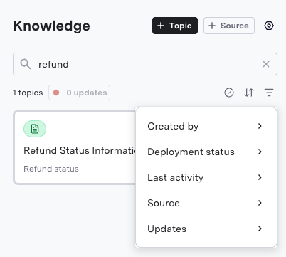 Filtering topics by metadata