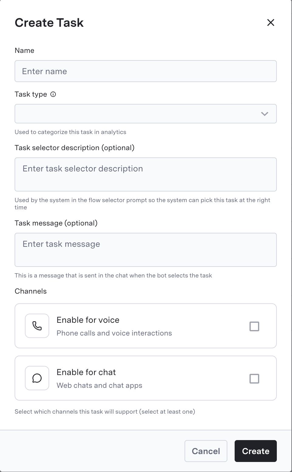 GenerativeAgent Task creation interface