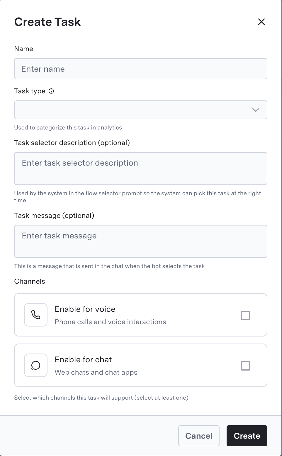 GenerativeAgent Task creation interface