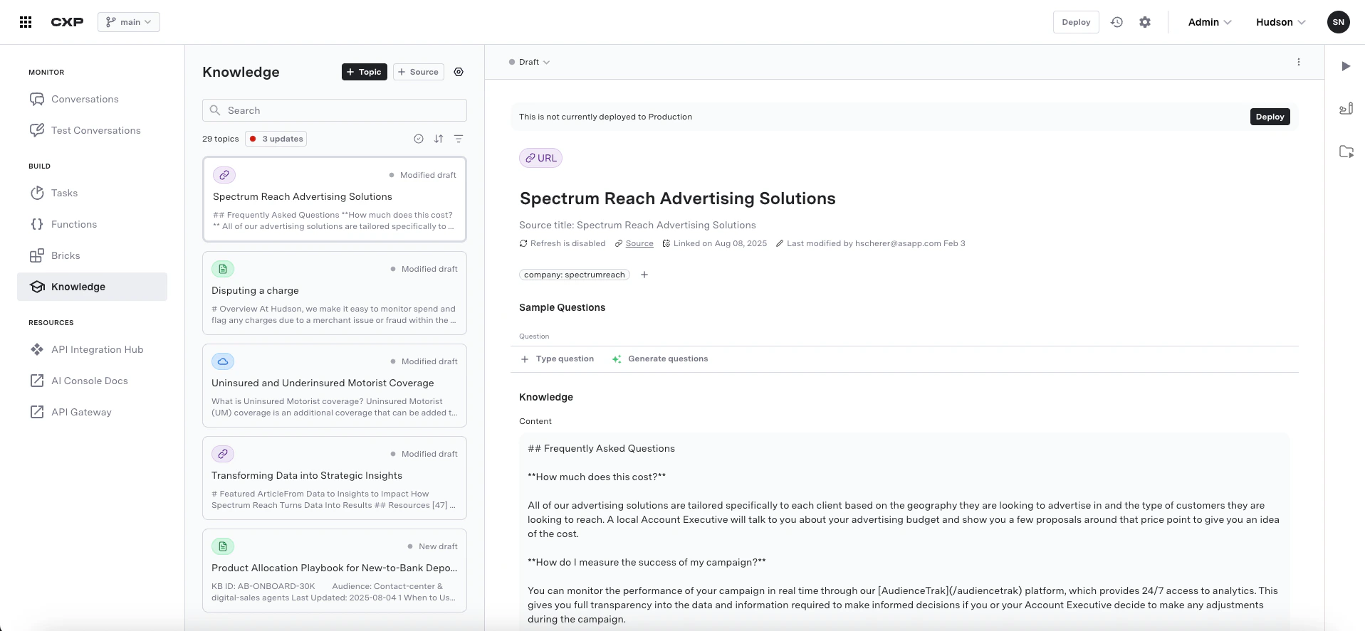 Knowledge base overview page