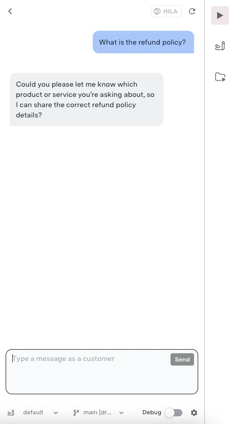 Previewer showing knowledge base response