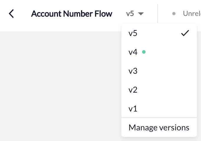 Version dropdown showing multiple flow versions for navigation