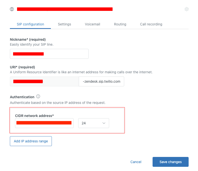 Configuring allowed SIP IP addresses for ASAPP in Zendesk Talk SIP-IN line settings
