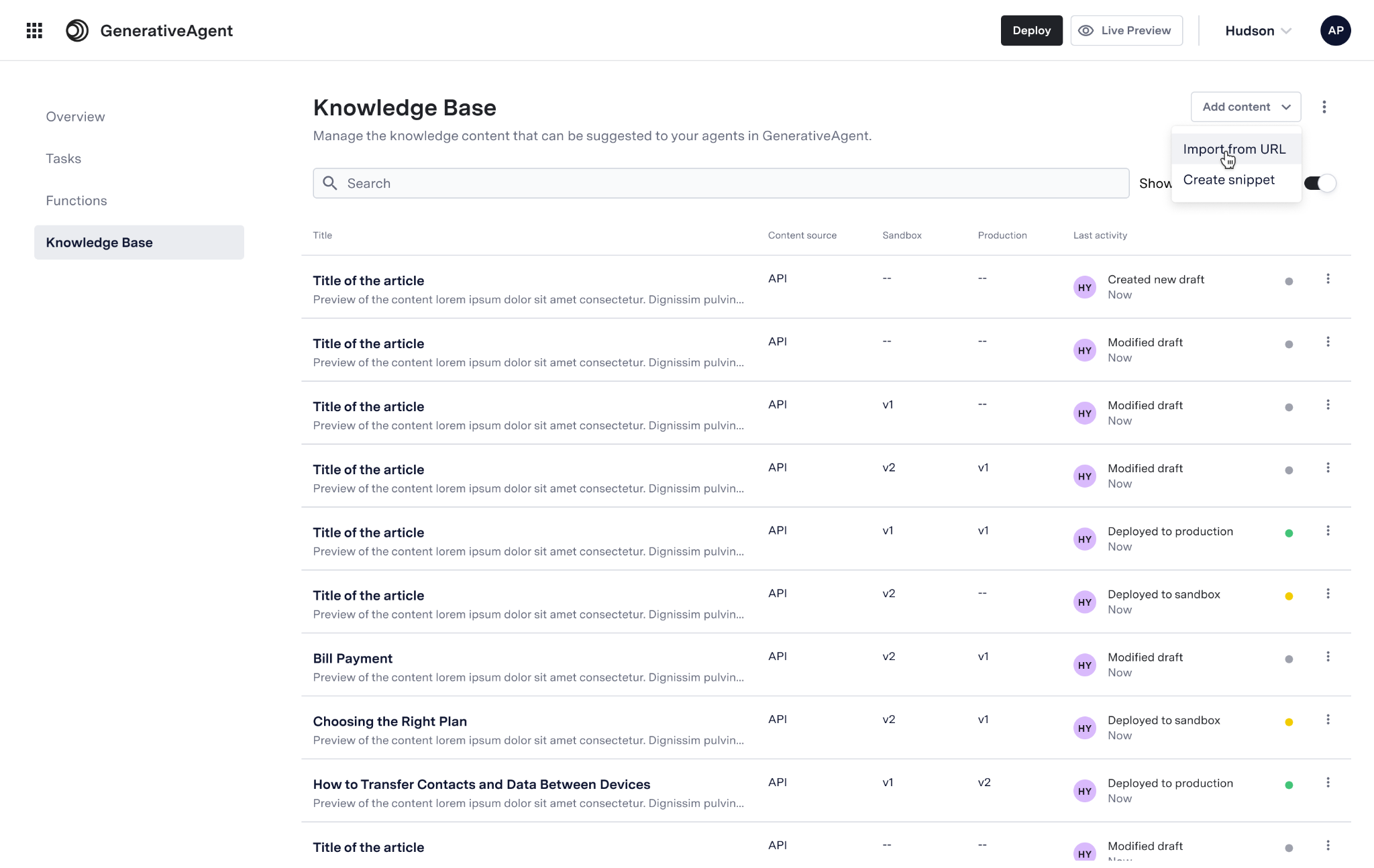 GenerativeAgent Knowledge Base