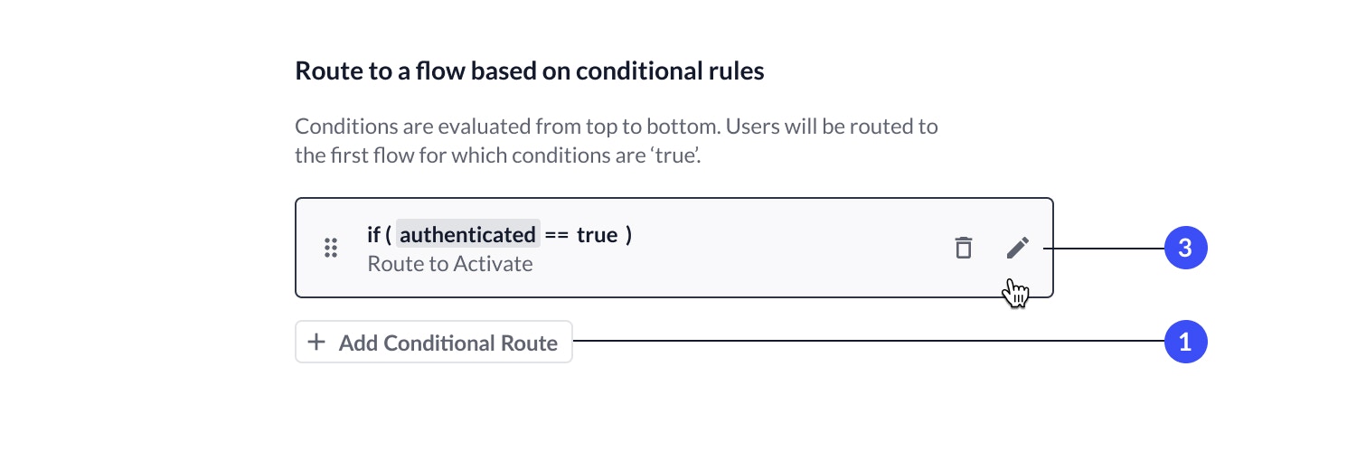 Add Conditional Route button and conditional route editor interface