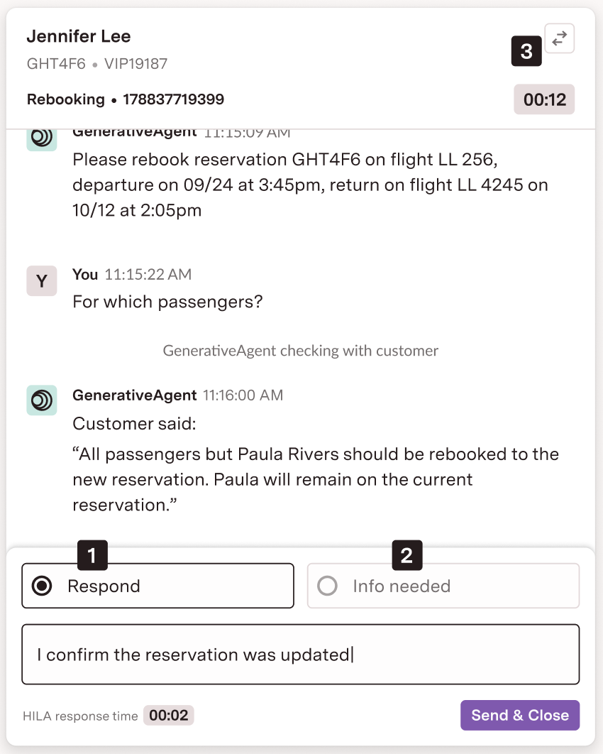 Screenshot focused on Agent Response