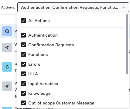Model actions filter