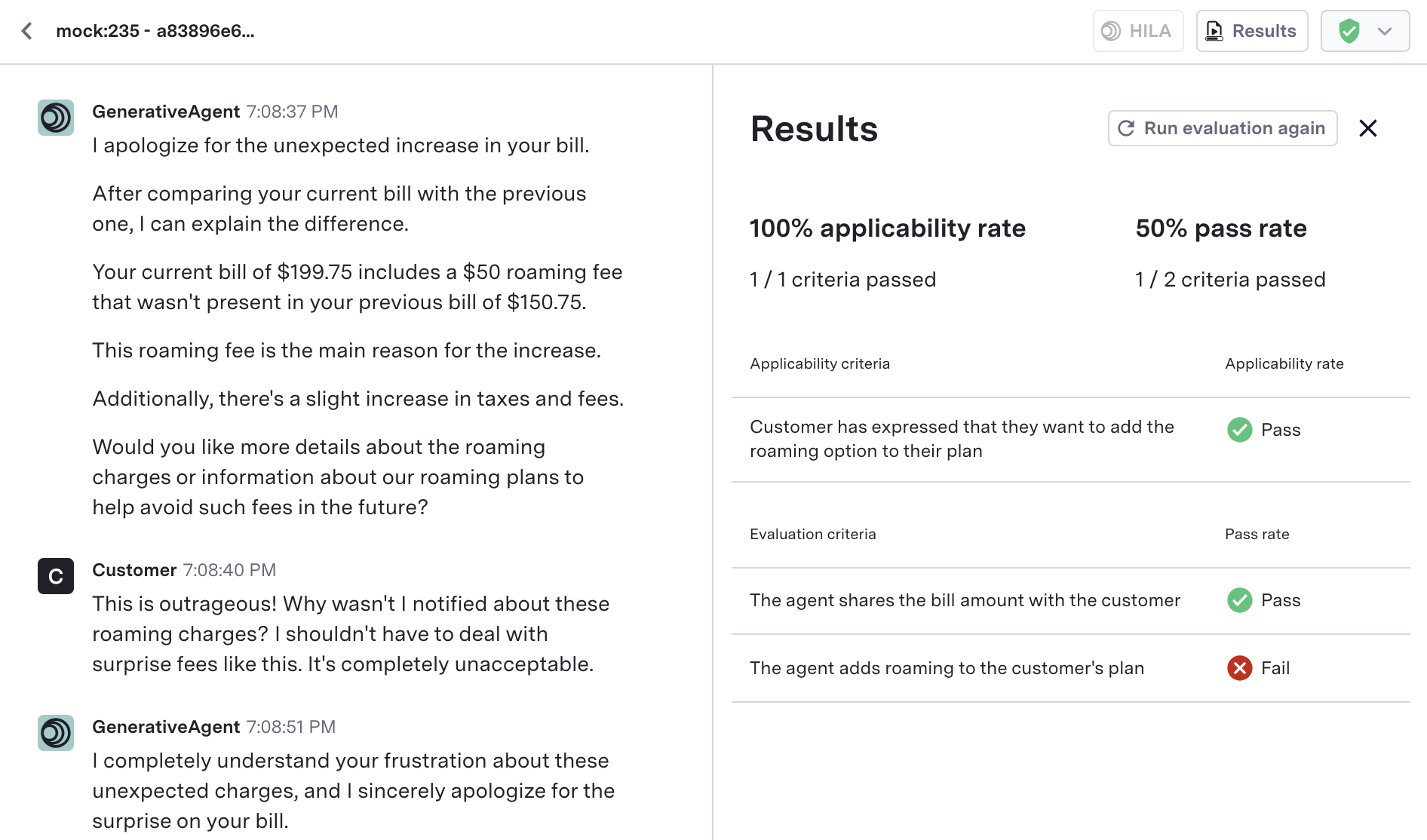 Evaluations Results Panel