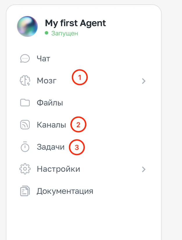 Структура агента в боковом меню