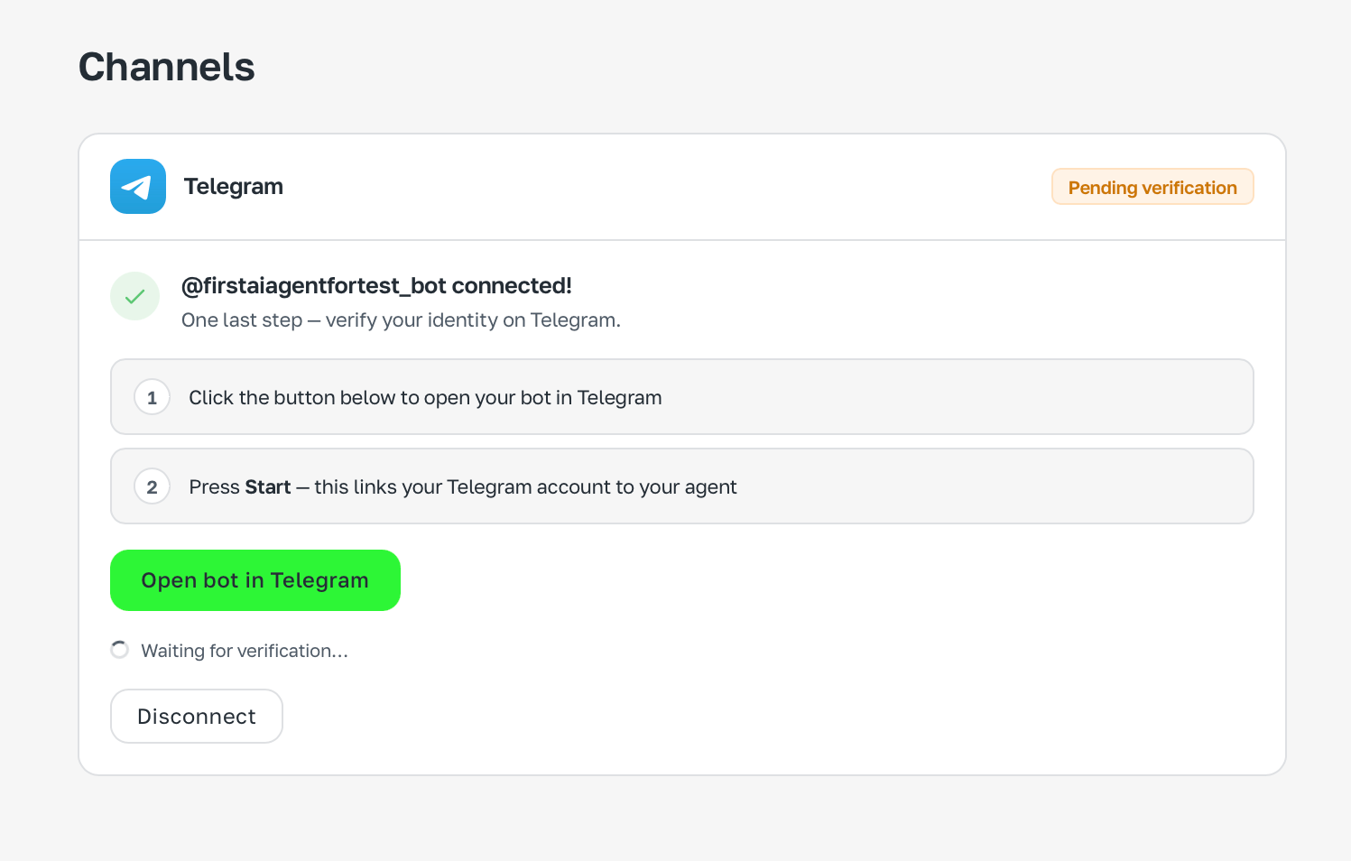 Verificación: abre el bot y pulsa Iniciar