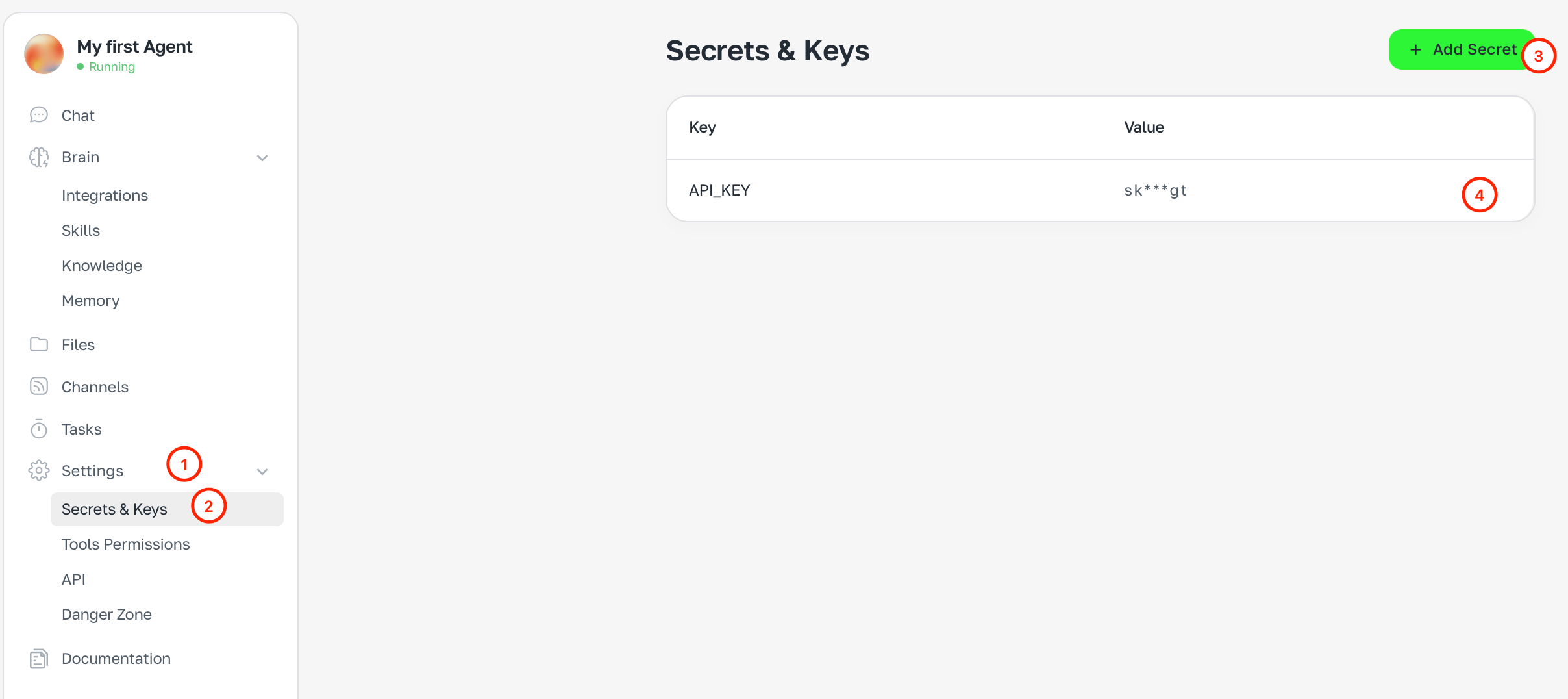 Settings → Secrets and keys