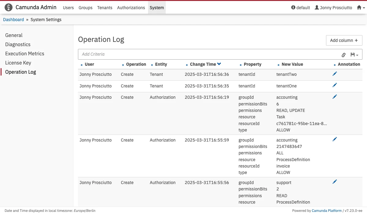 Operation Log