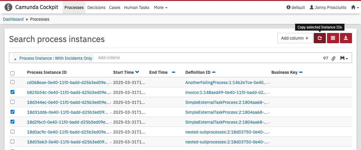 Copy selected IDs button