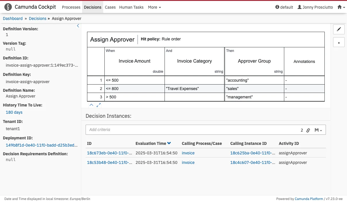 Decision Definition View