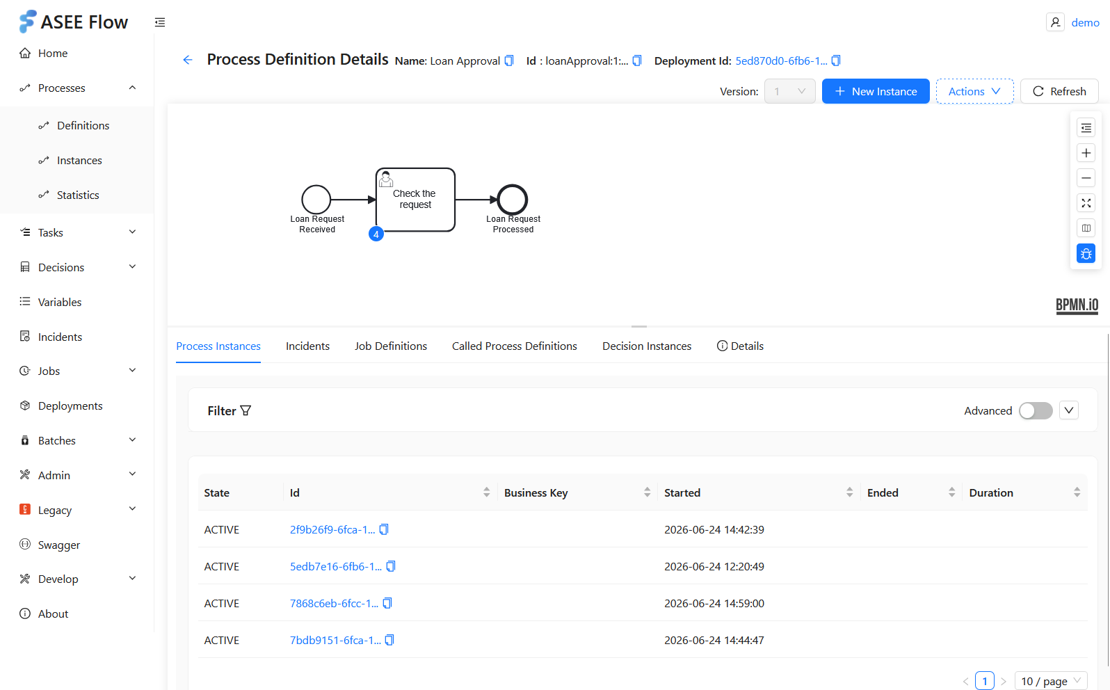 WebAdmin process definitions — detail view