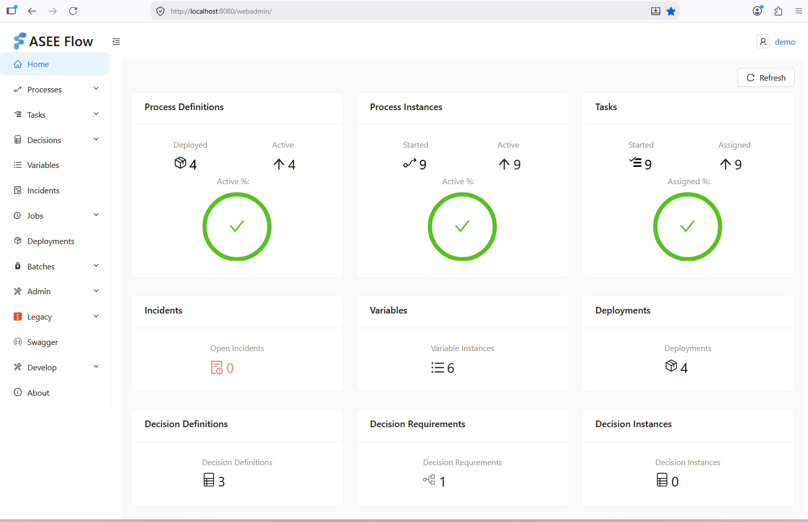 ASEE Flow WebAdmin home