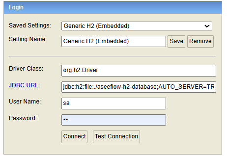 H2 console login settings