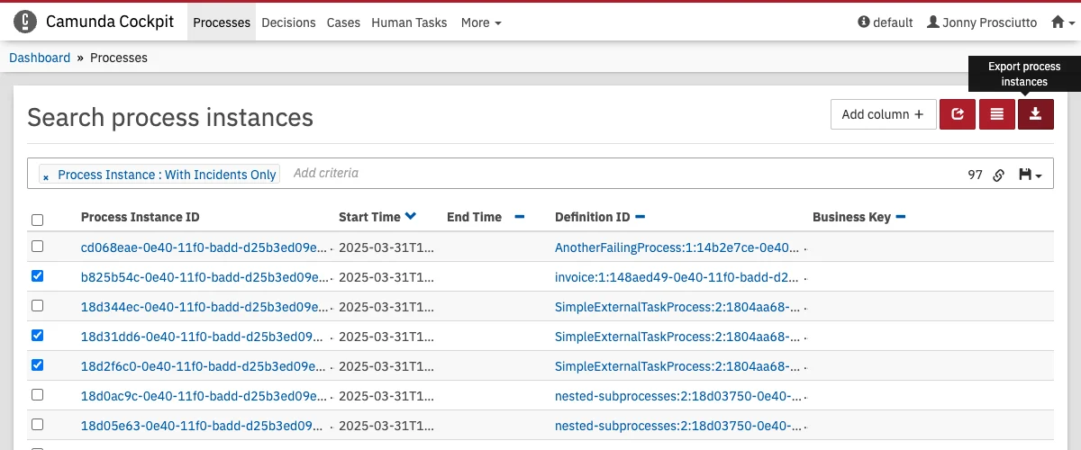CSV Export for Process Instances