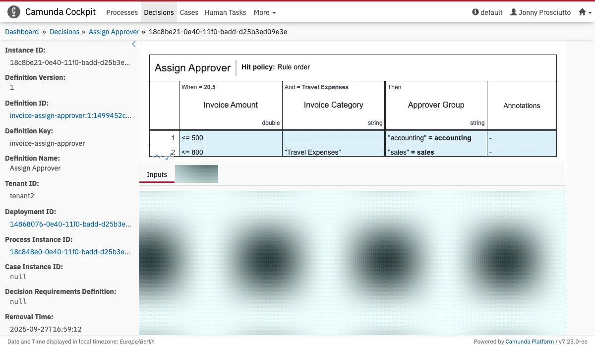 Decision Instance Tab