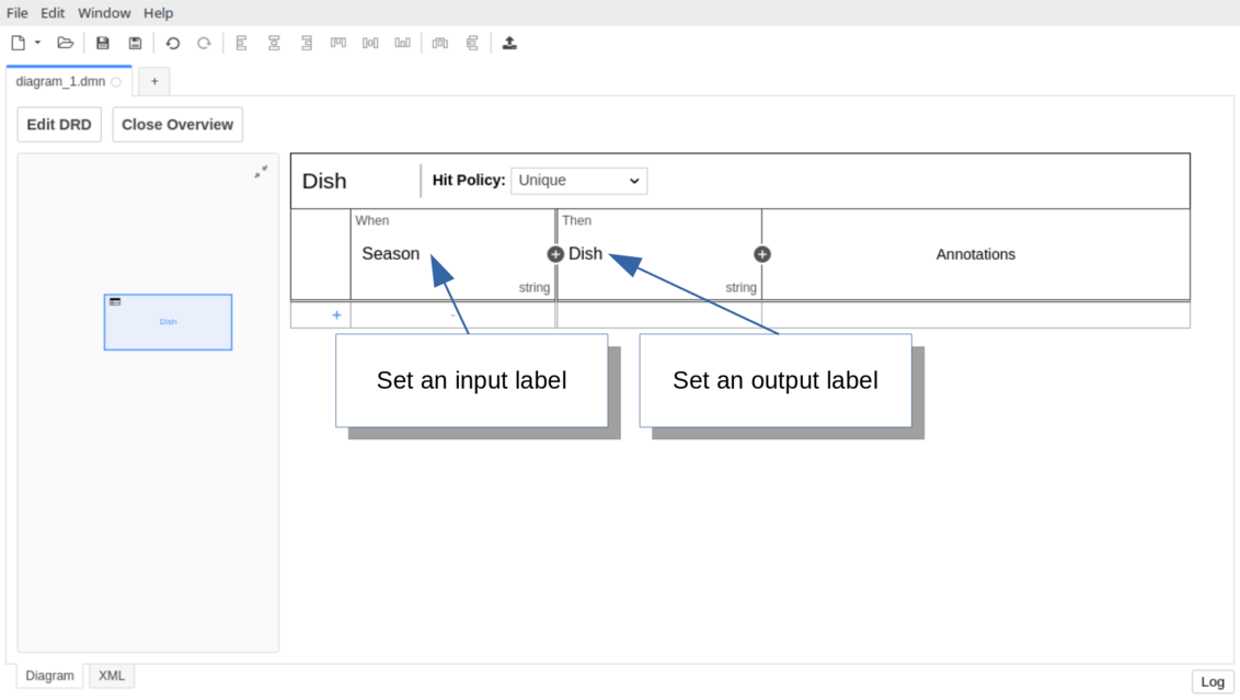 Set the input and output labels