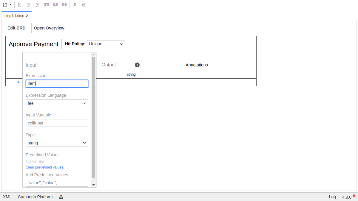 Configure the input column