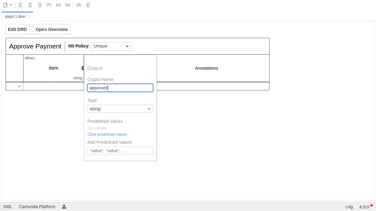 Configure the output column