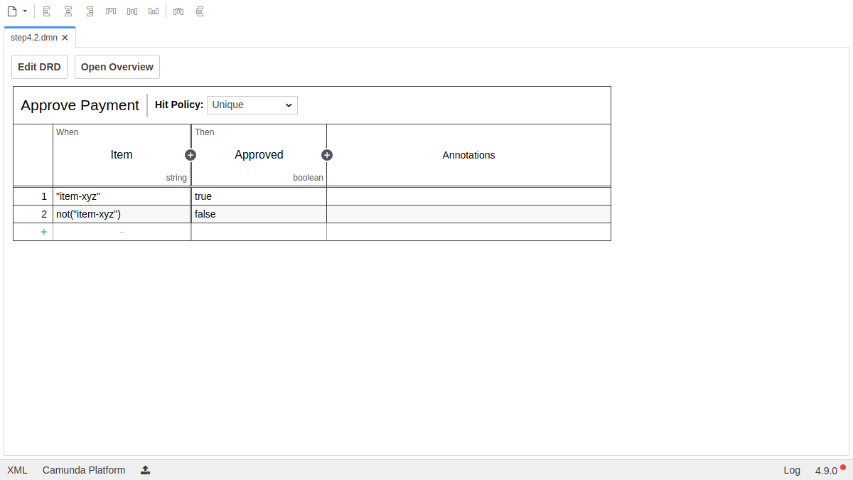 Completed decision table