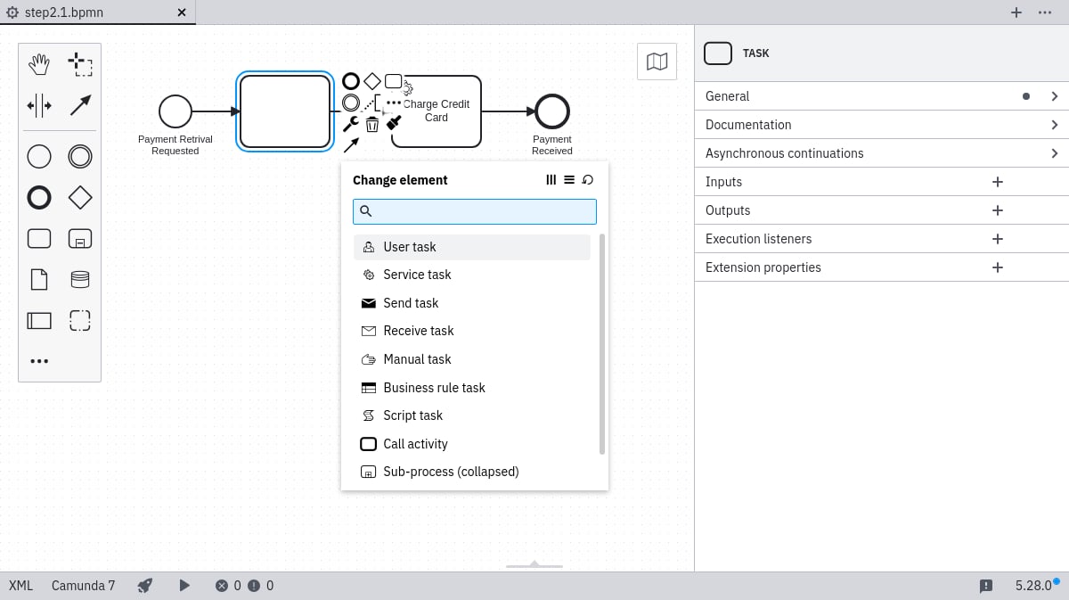 Change the activity type to user task