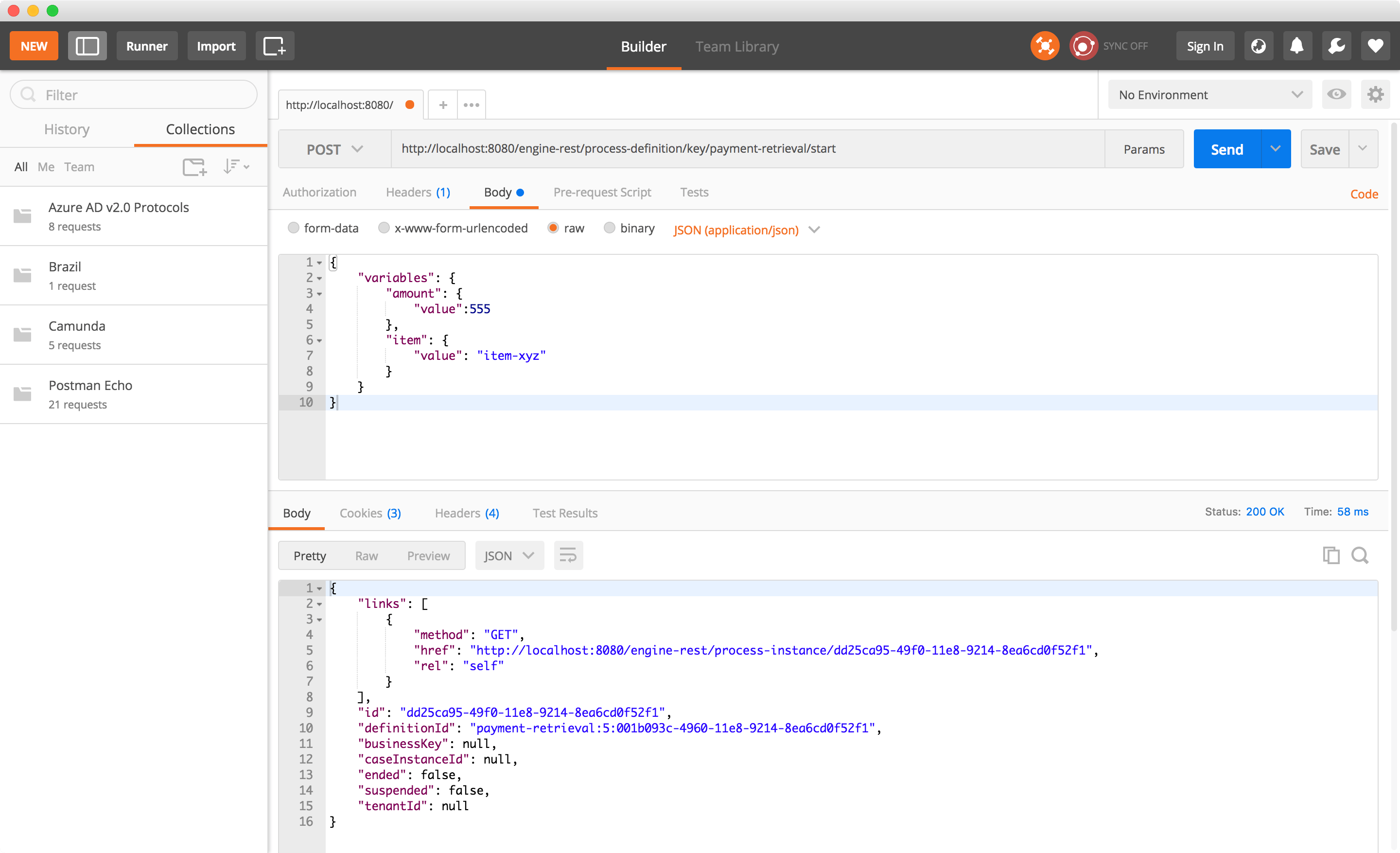 Start an instance with a REST client