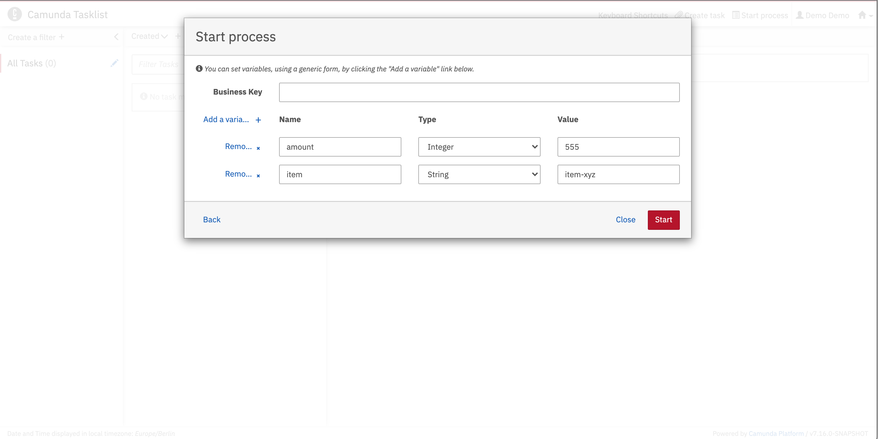 Start an instance with the generic form