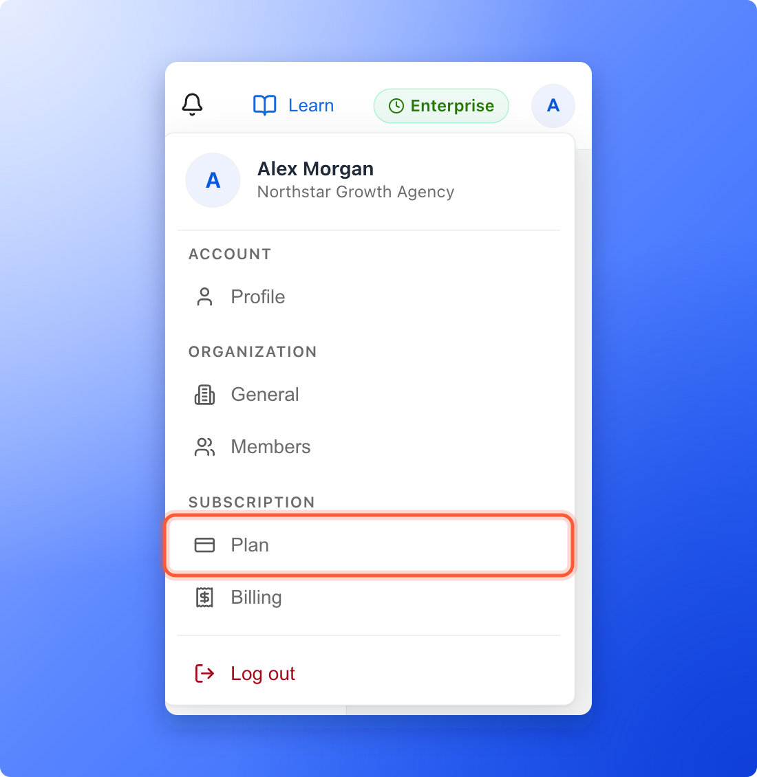 The menu under your profile picture with Plan highlighted