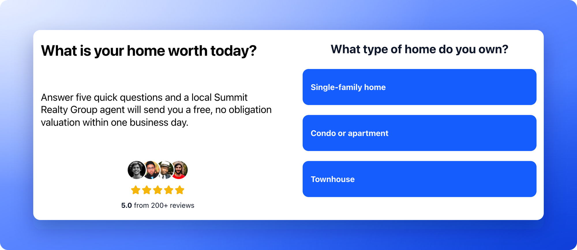 A page with a headline and text on the left and a quiz on the right, side by side in two columns