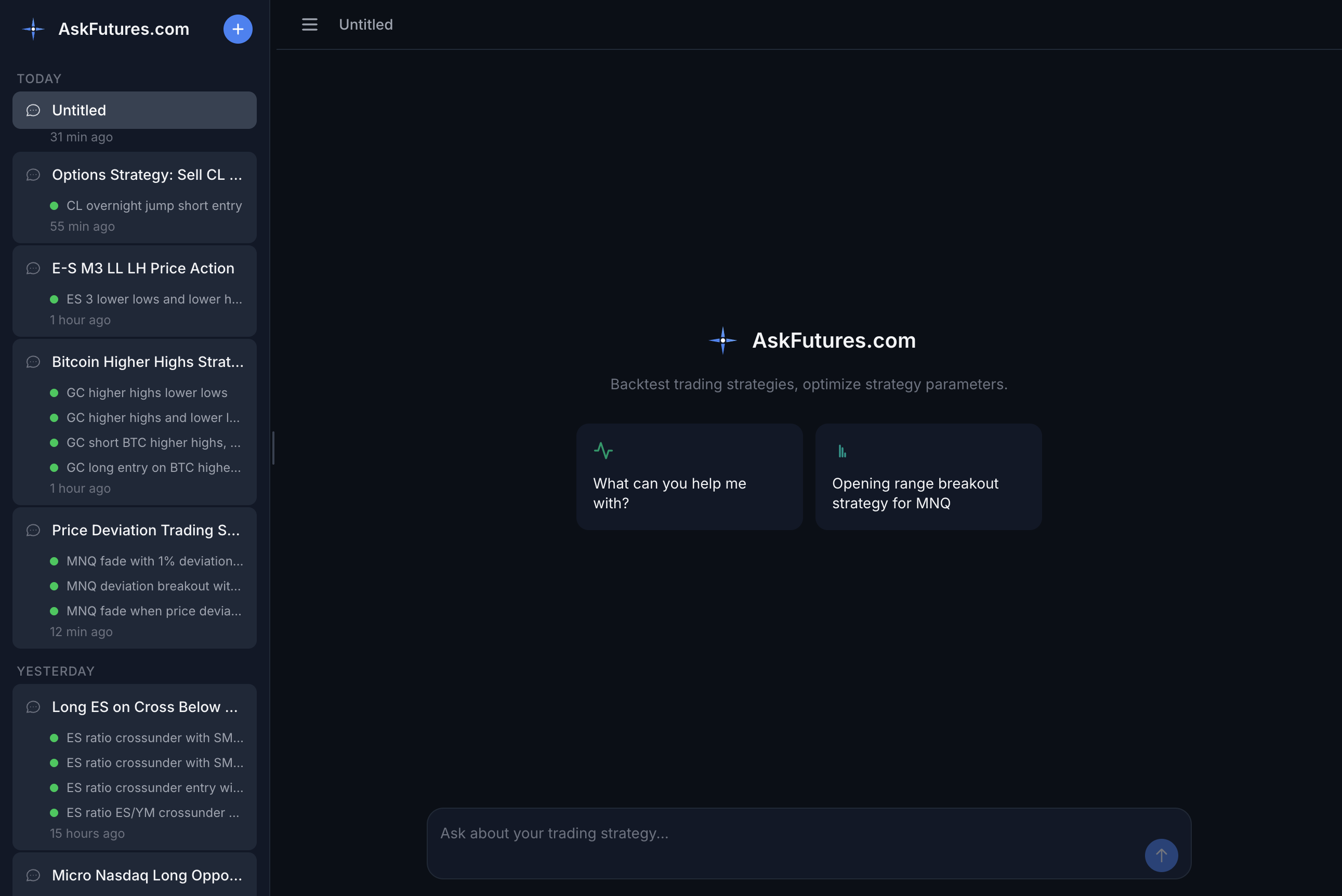 The AskFutures new-chat screen