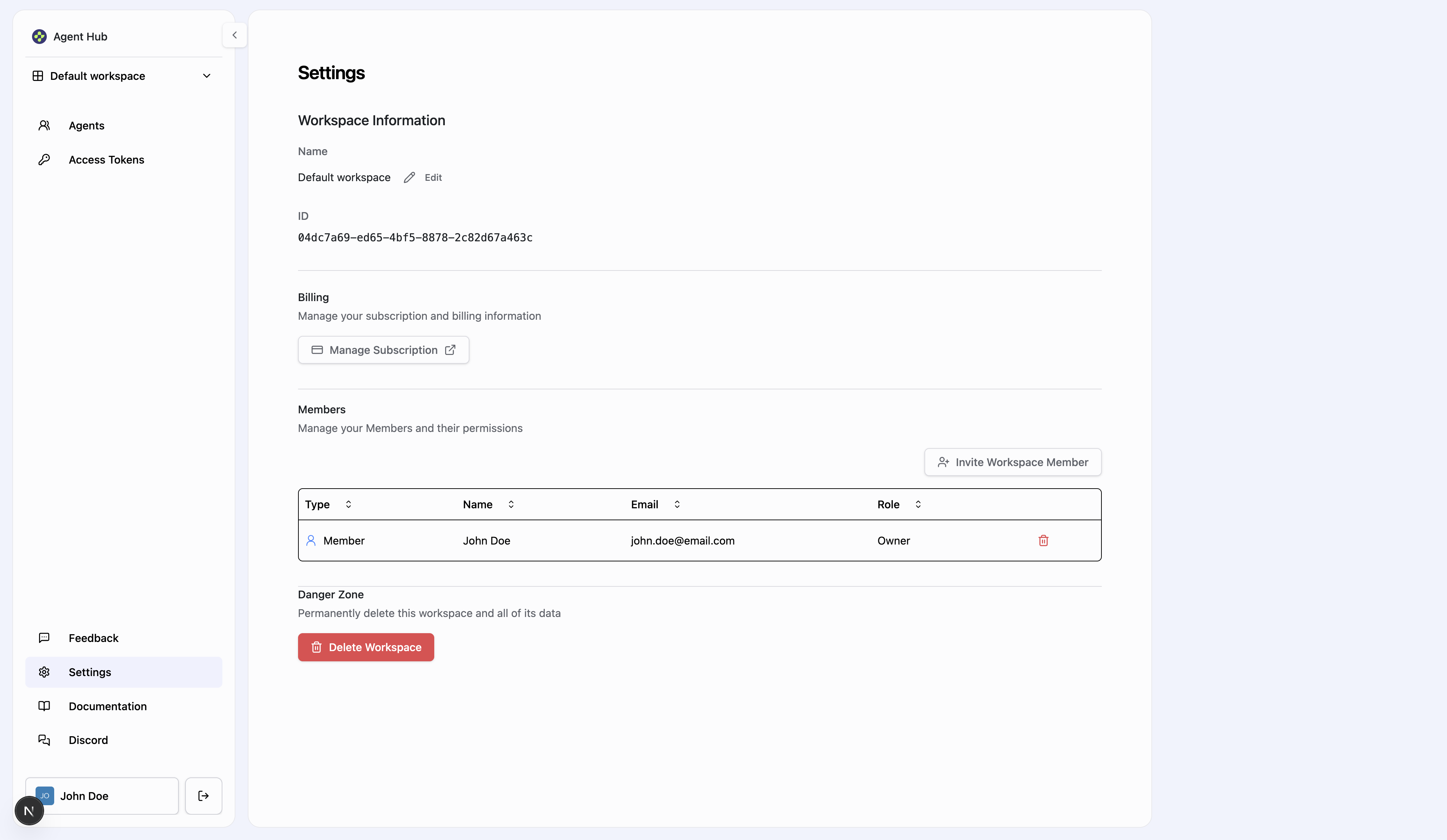 Screenshot of the Settings tab with Members section open
