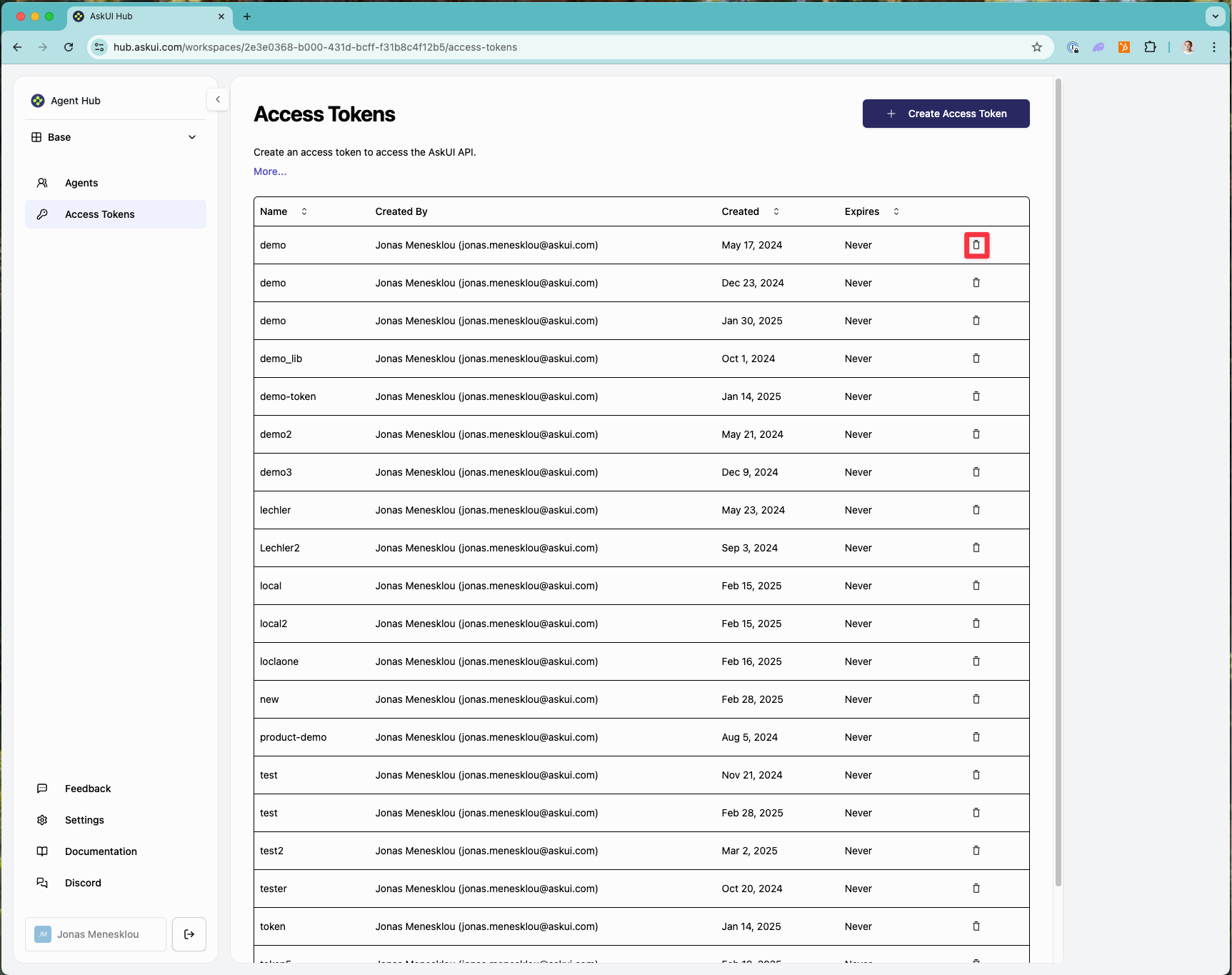 Delete access token