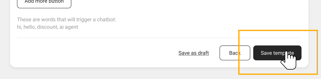 Template builder with the "Save template" button highlighted
