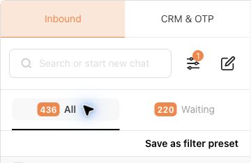 Livechat selectors with the Save as filter preset action below them