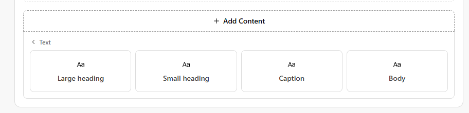 Text options: Large heading, Small heading, Caption, and Body