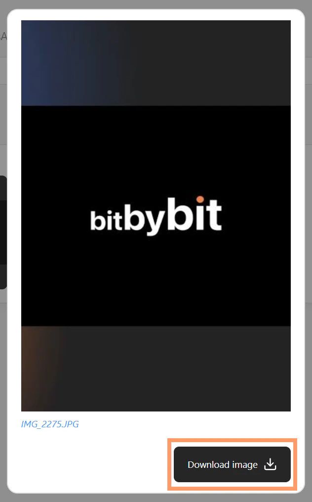 Lightbox showing the full-size submitted image with the Download image button highlighted