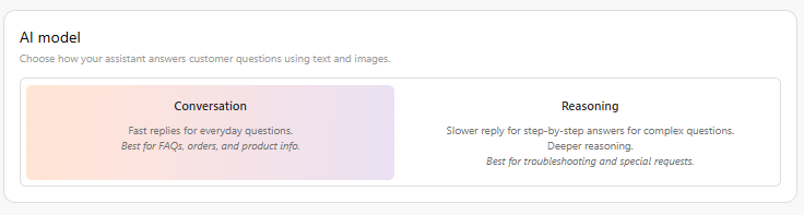 Screenshot: Model selection showing Conversation and Reasoning options