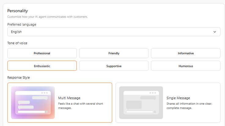 Screenshot: Personality settings configuration