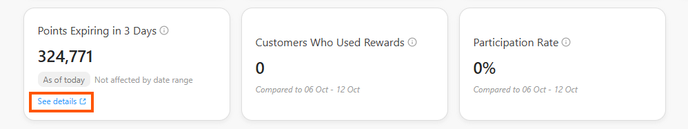 KPI Overview with the See details link on the Points Expiring card highlighted.