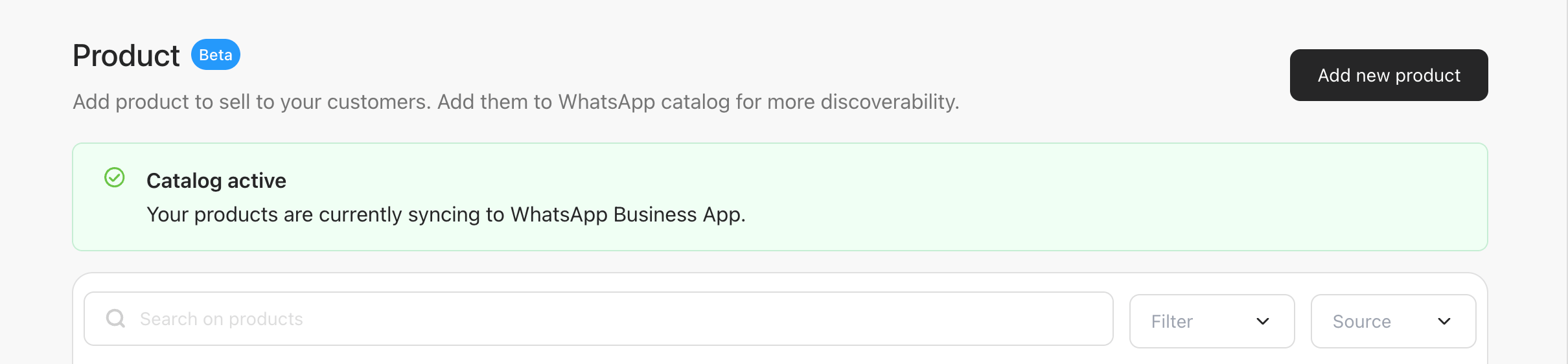 bitbybit Commerce Product page showing the Catalog active banner and product list