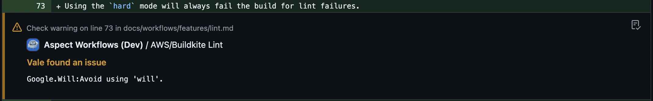 Marvin bot annotating a lint error on a GitHub pull request