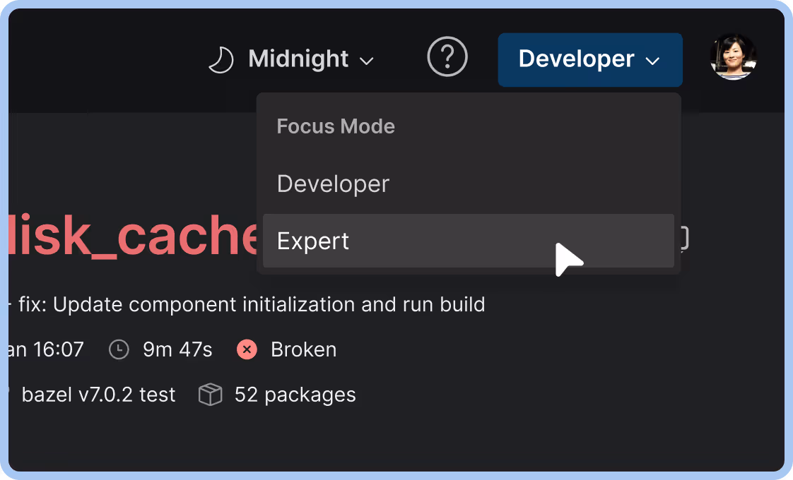 Build & Test UI detail level modes