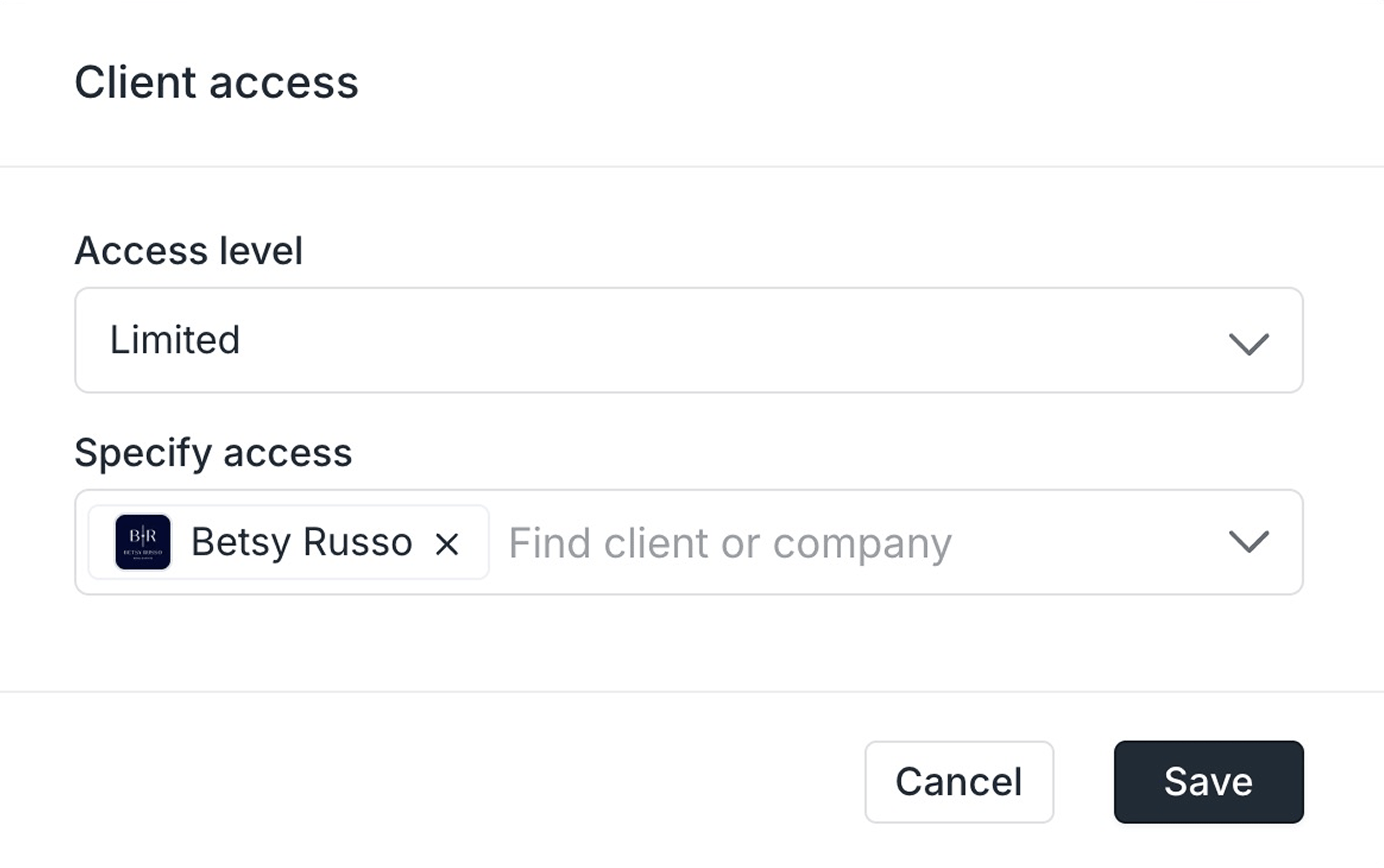 Client access settings in the Team page