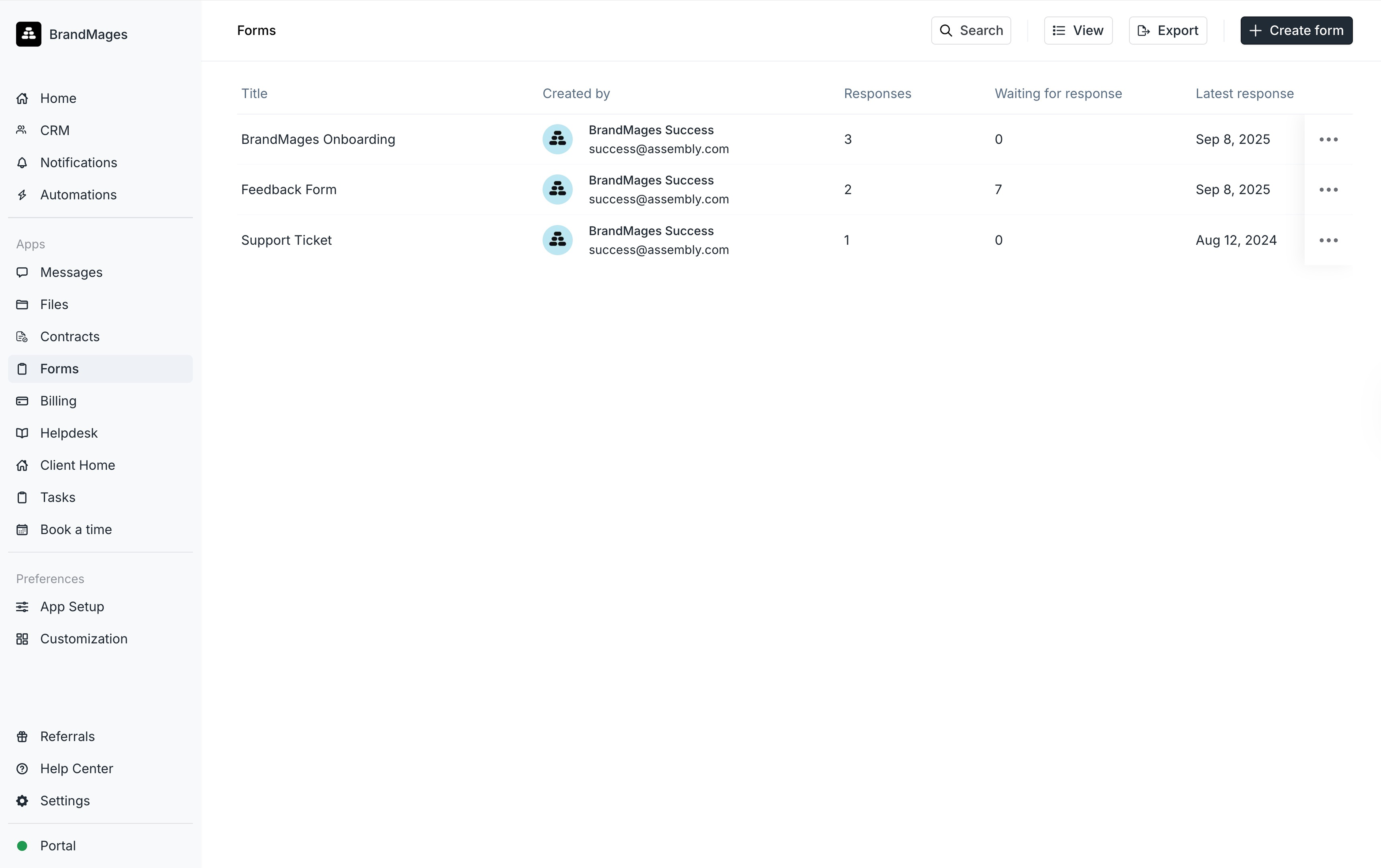 The Forms app interface