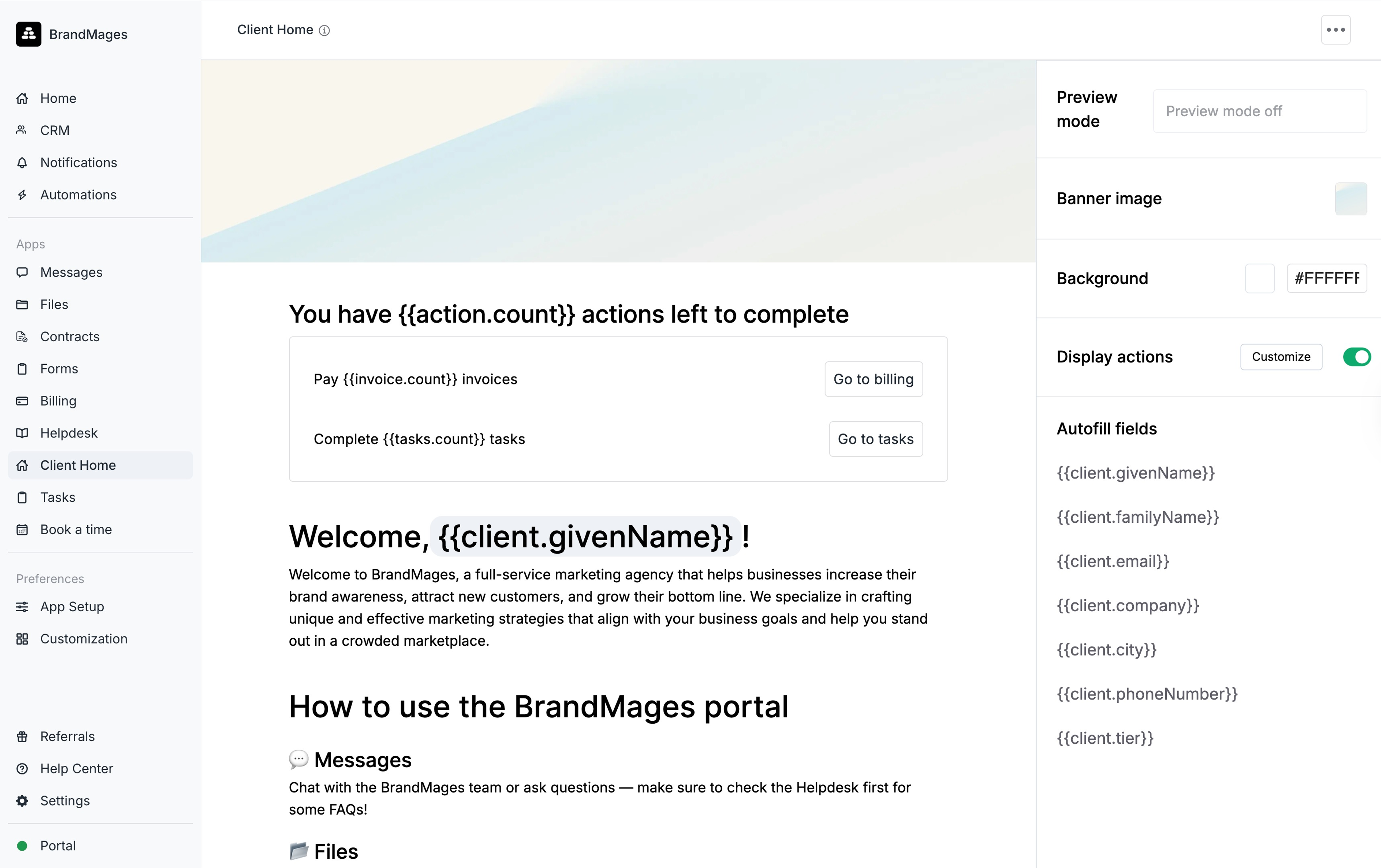 Client Home app overview
